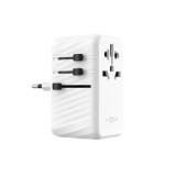 Cestovní adaptér FIXED Voyager 120W pro EU, UK a USA/AUS, s 3xUSB-C a 1xUSB výstupem, GaN, PD 120W, bílý