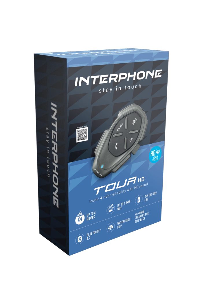 Bluetooth handsfree pro uzavřené a otevřené přilby CellularLine Interphone TOUR HD, Single Pack