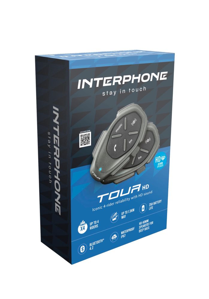 Bluetooth handsfree pro uzavřené a otevřené přilby CellularLine Interphone TOUR HD, Twin Pack