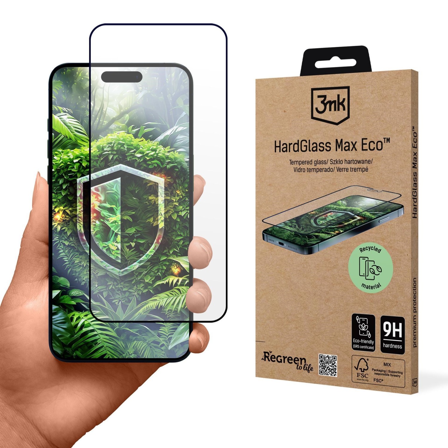 Ochranné sklo 3mk Hardglass Max Eco pro Apple iPhone 15/16, černá