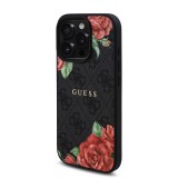 Guess PU Leather 4G Roses MagSafe Zadní Kryt pro iPhone 16 Pro Max Black