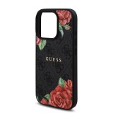 Guess PU Leather 4G Roses MagSafe Zadní Kryt pro iPhone 16 Pro Max Black