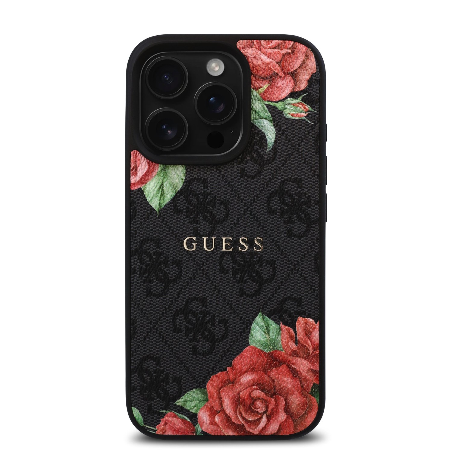 Guess PU Leather 4G Roses MagSafe Zadní Kryt pro iPhone 16 Pro Max Black