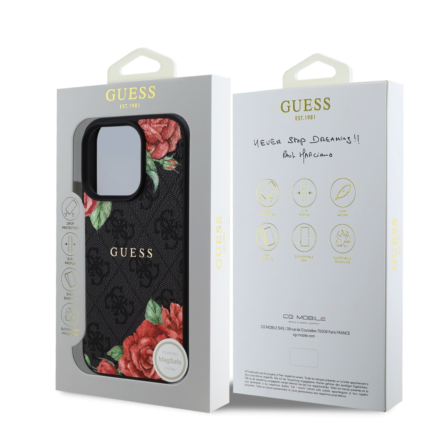 Guess PU Leather 4G Roses MagSafe Zadní Kryt pro iPhone 16 Pro Max Black