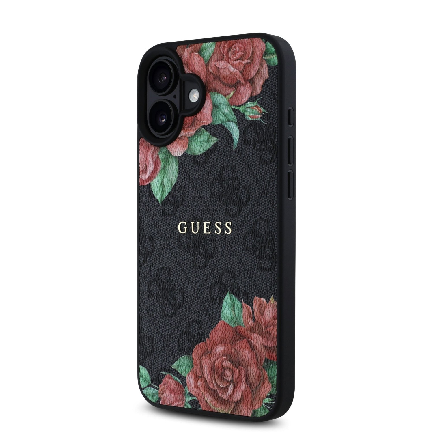 Guess PU Leather 4G Roses MagSafe Zadní Kryt pro iPhone 16 Black