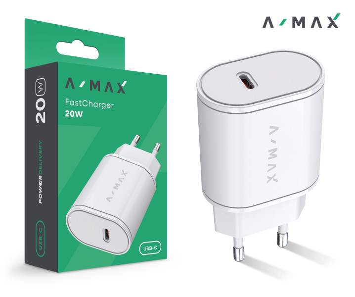 Chytrá nabíječka A-MAX Power Delivery 20W USB-C, bílá