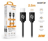 Datový kabel ALIGATOR POWER 30W, USB-C/Lightning 3A, 2,5m černý