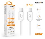 Datový kabel ALIGATOR POWER 100W, USB-C/USB-C 5A, 2,5m bílý