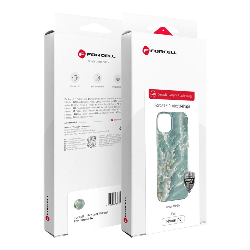 FORCELL F-PROTECT Mirage, Military Drop-Tested case compatible with MagSafe for IPHONE 16 PRO green marble