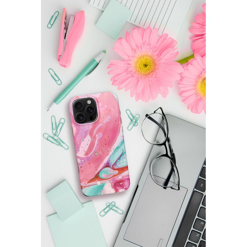 FORCELL F-PROTECT Mirage, Military Drop-Tested case compatible with MagSafe for IPHONE 16 PRO pink marble