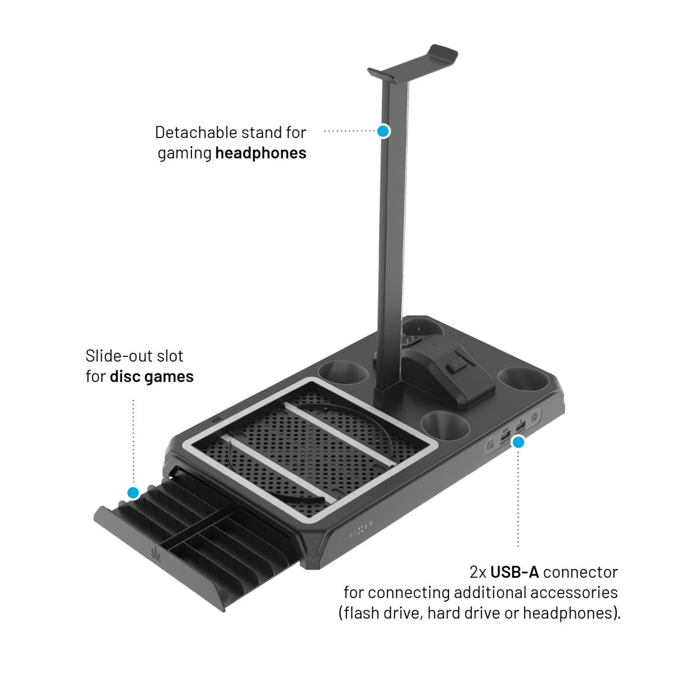 Multifunkční stanice FIXED pro Xbox Series X a S s chlazením a nabíjením pro dva ovladače, černá