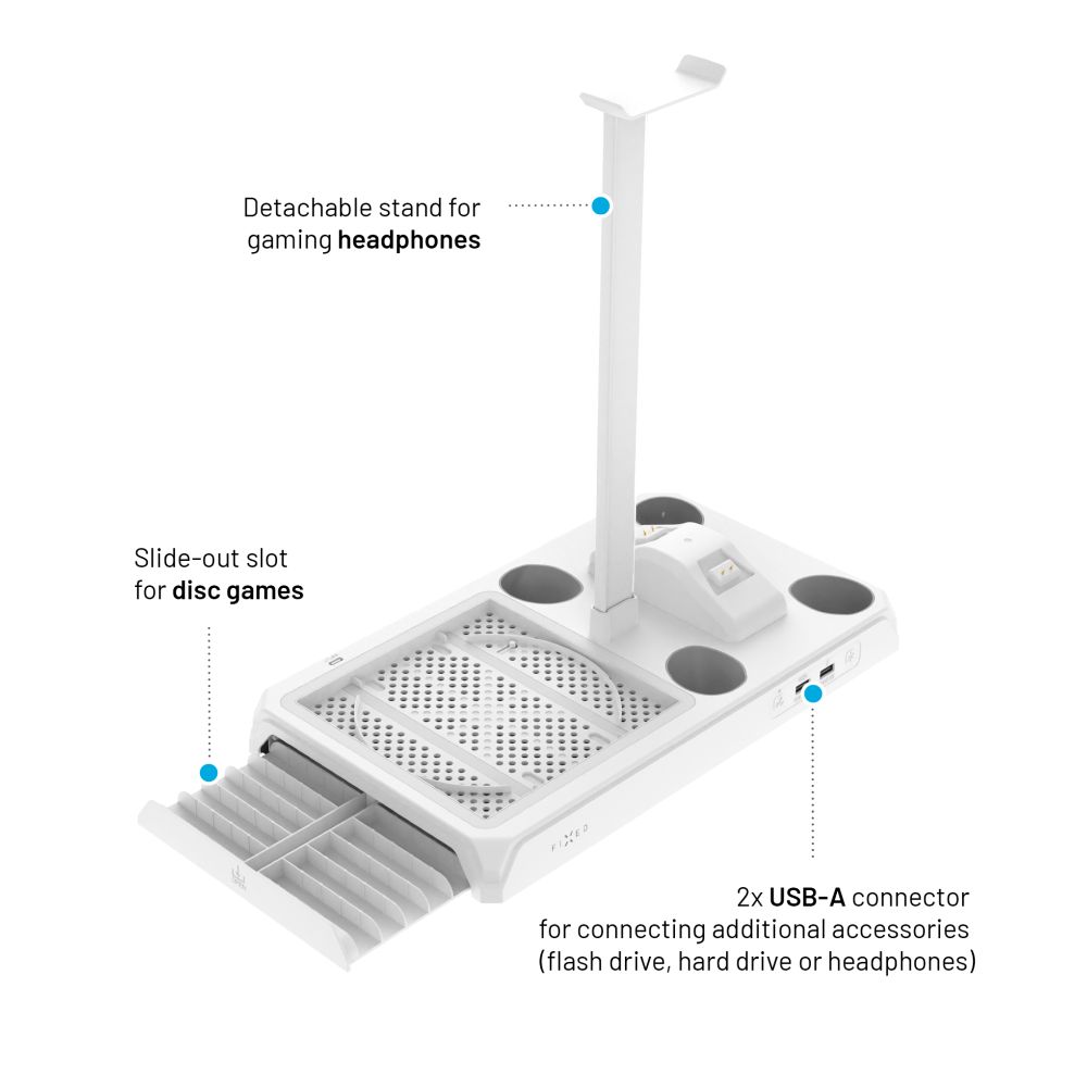 Multifunkční stanice FIXED pro Xbox Series X a S s chlazením a nabíjením pro dva ovladače, bílá