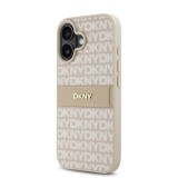 DKNY PU Leather Repeat Pattern Tonal Stripe Zadní Kryt pro iPhone 16 Plus Pink