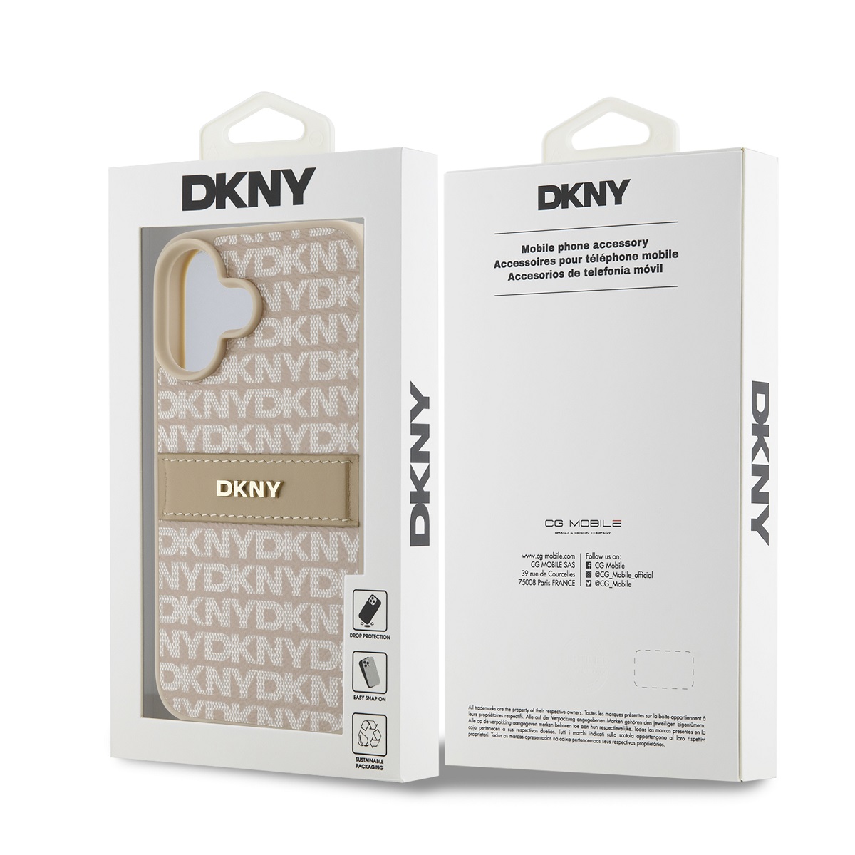 DKNY PU Leather Repeat Pattern Tonal Stripe Zadní Kryt pro iPhone 16 Pink