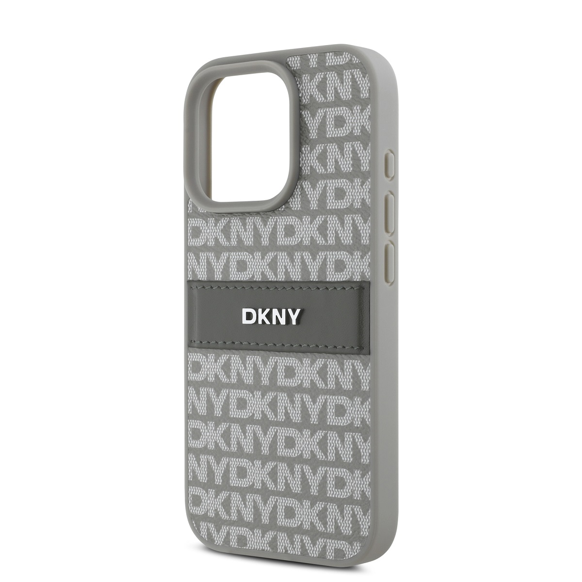 DKNY PU Leather Repeat Pattern Tonal Stripe Zadní Kryt pro iPhone 16 Pro Max Beige