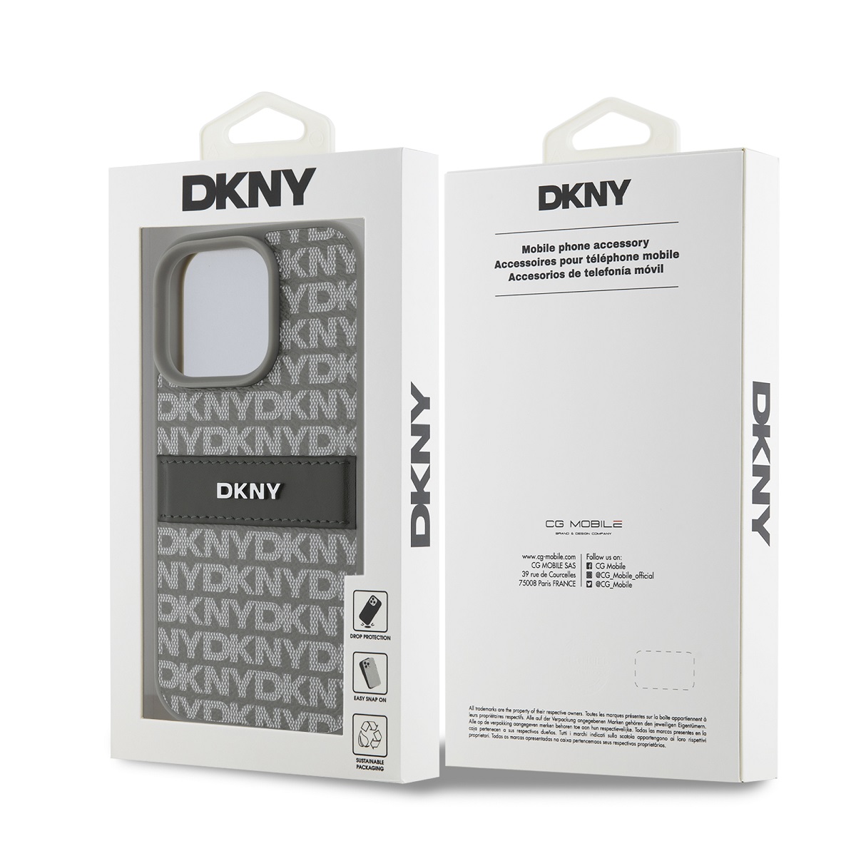 DKNY PU Leather Repeat Pattern Tonal Stripe Zadní Kryt pro iPhone 16 Pro Max Beige