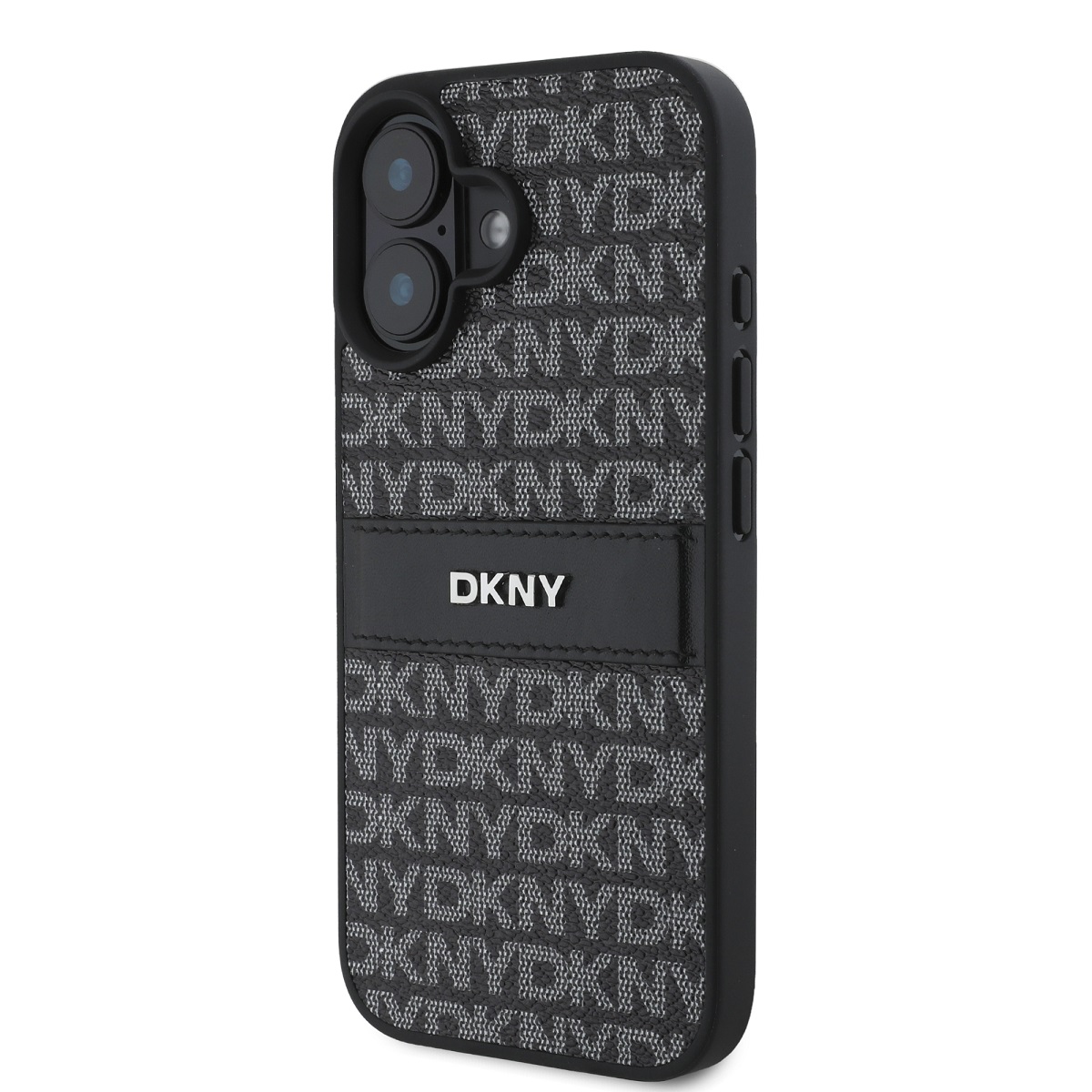 DKNY PU Leather Repeat Pattern Tonal Stripe Zadní Kryt pro iPhone 16 Plus Black