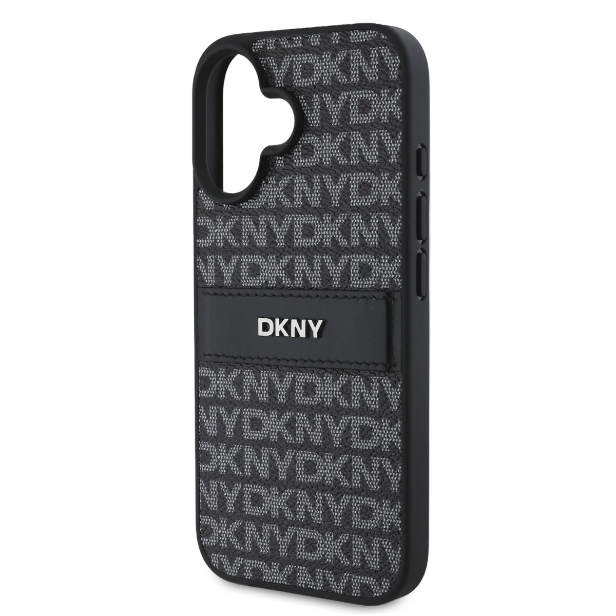 DKNY PU Leather Repeat Pattern Tonal Stripe Zadní Kryt pro iPhone 16 Plus Black