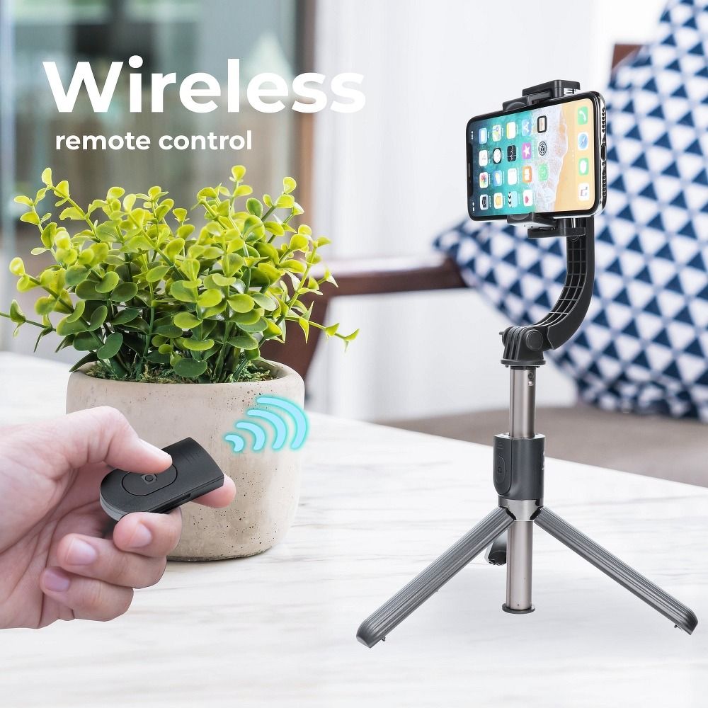 Selfie stick with wireless remote control tripod with stabilizer GIMBAL SSTR-L08 black