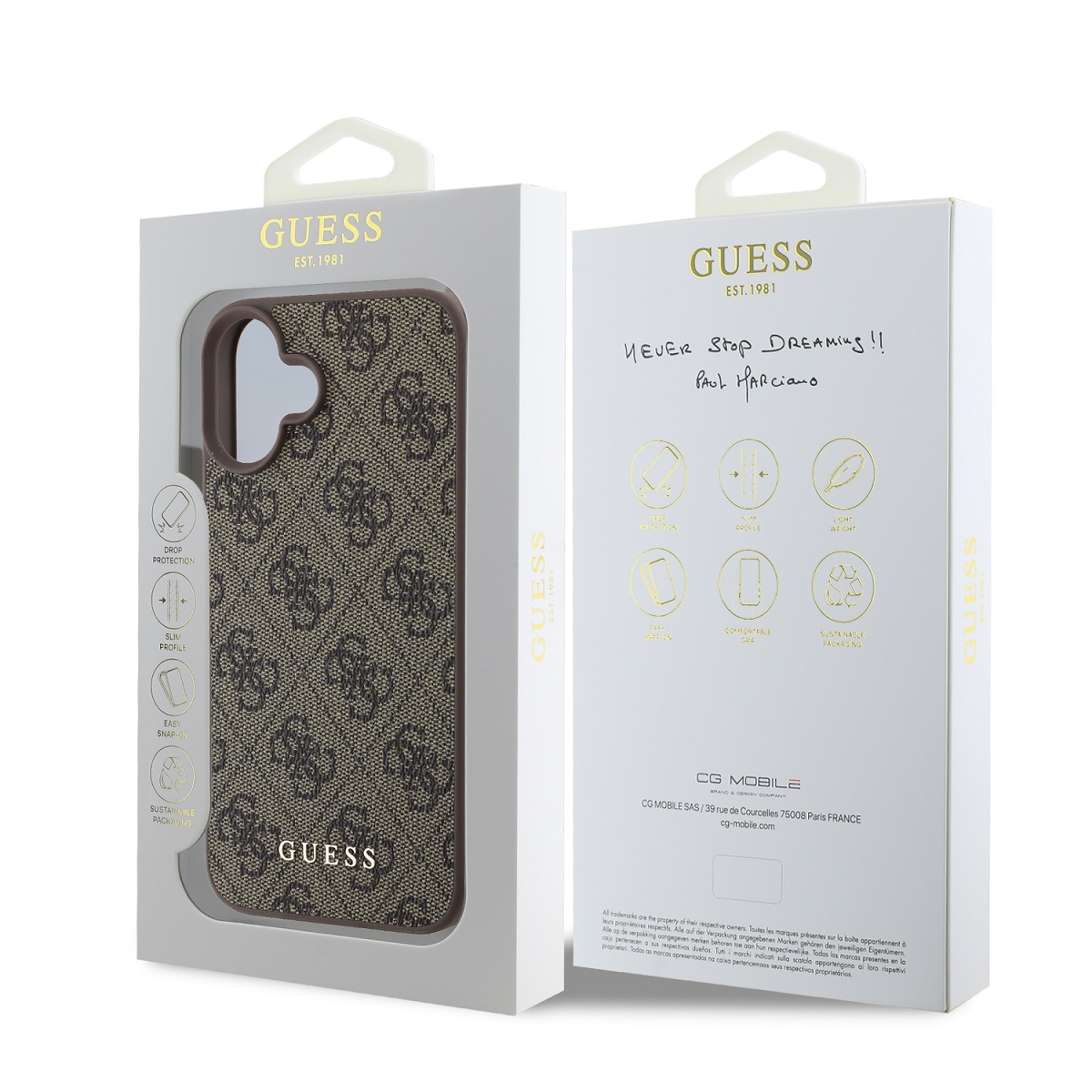 Guess 4G Charm Zadní Kryt pro iPhone 16 Tone on Tone Brown