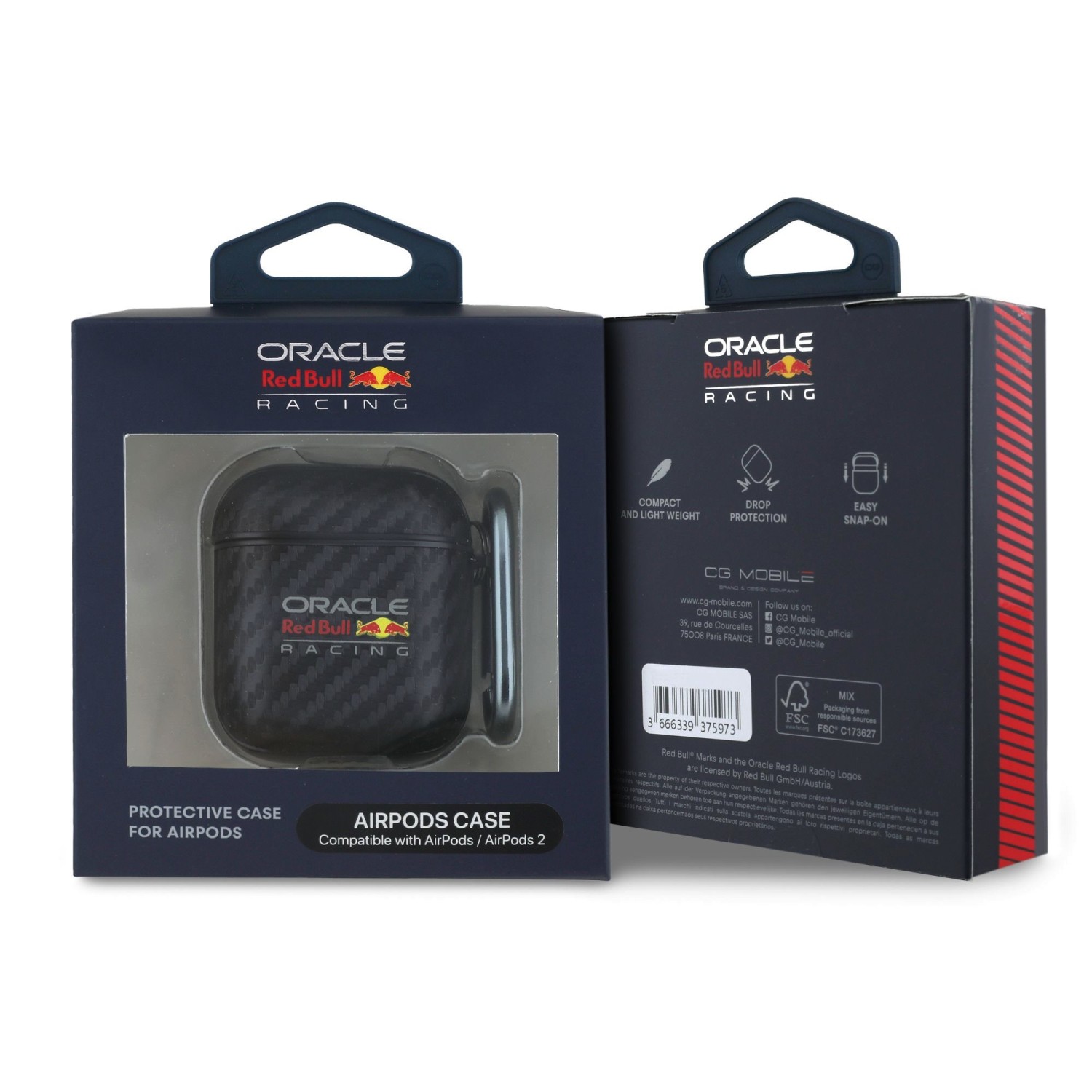 Red Bull PU Karbonové Pouzdro pro AirPods 1/2 Black