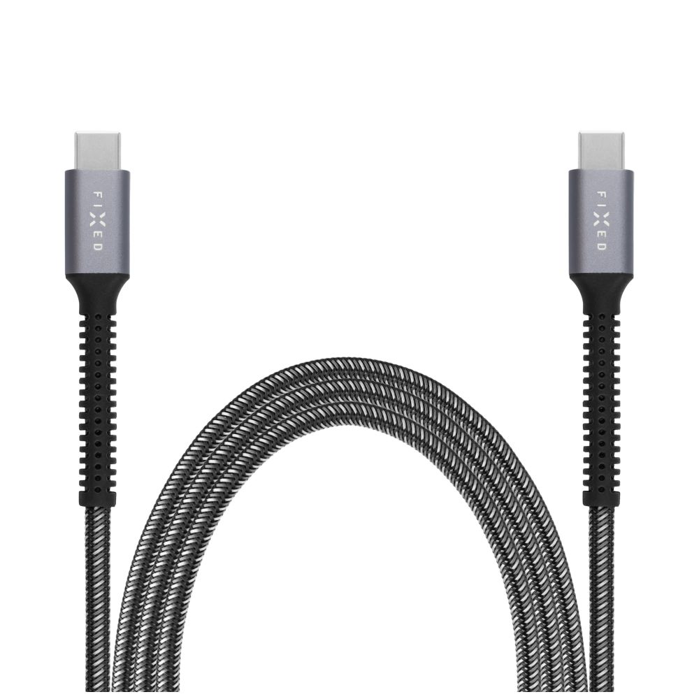 Nabíjecí a datový odolný kabel FIXED Armor, USB-C/USB-C, podpora PD, 1.2 m, USB 2.0, 240W, šedá