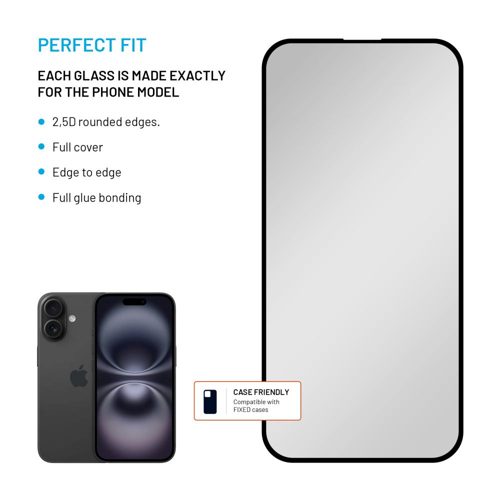 Ochranné tvrzené sklo FIXED Privacy Full-Cover pro Apple iPhone 16, lepení přes celý displej, černé