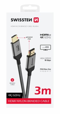 Swissten HDMI/HDMI 4K 60Hz 3m Nylon