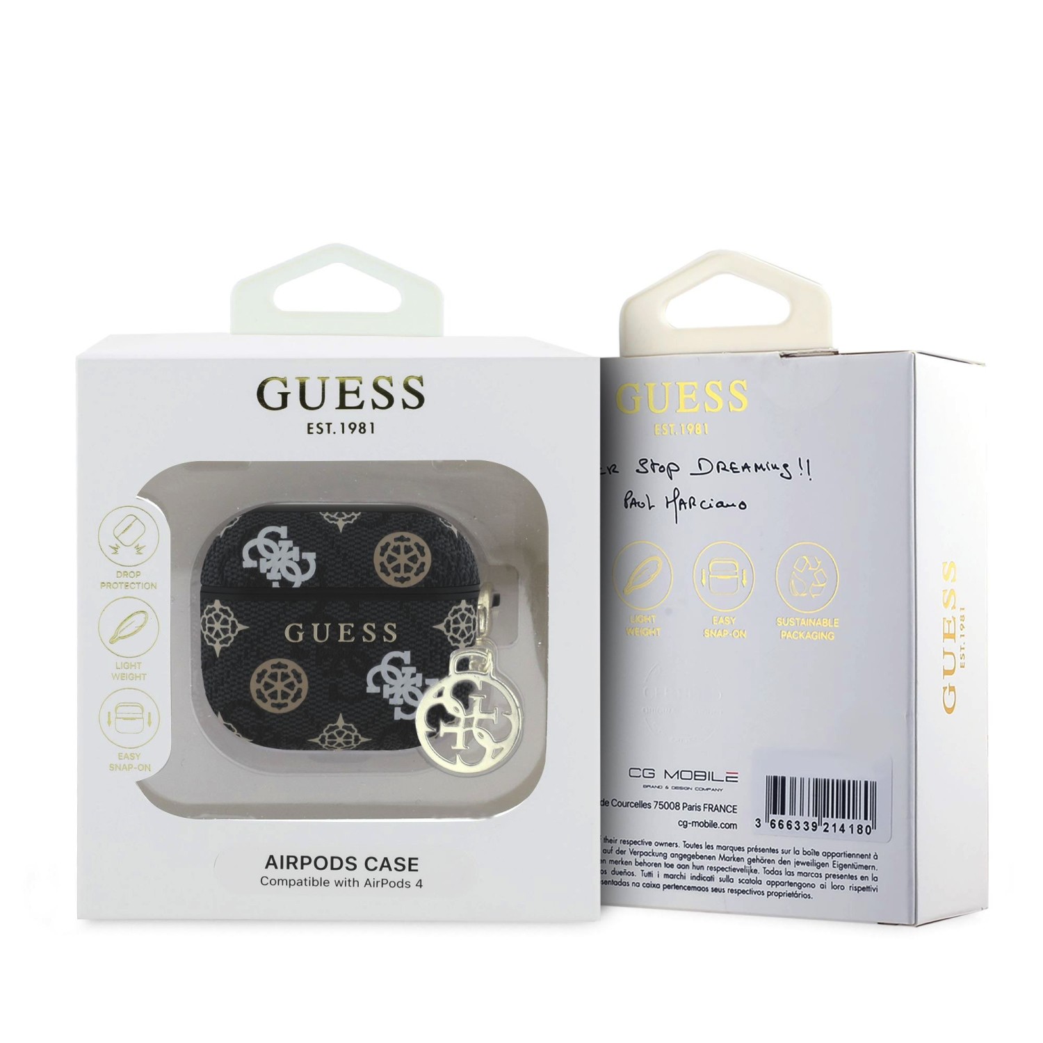 Guess PU 4G Peony Charm Pouzdro pro AirPods 4 Black