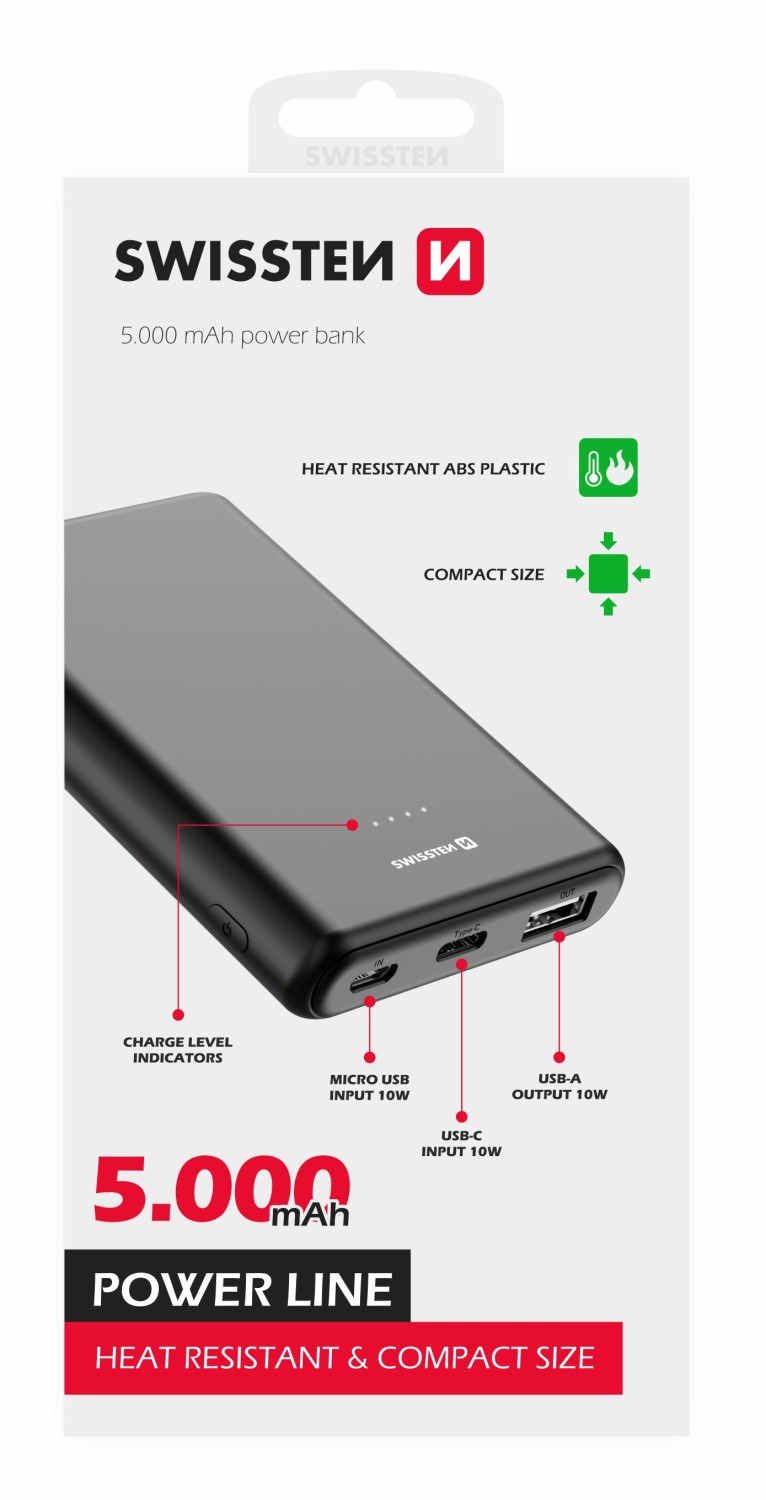 Swissten Power Line 5000 mAh 10W černá