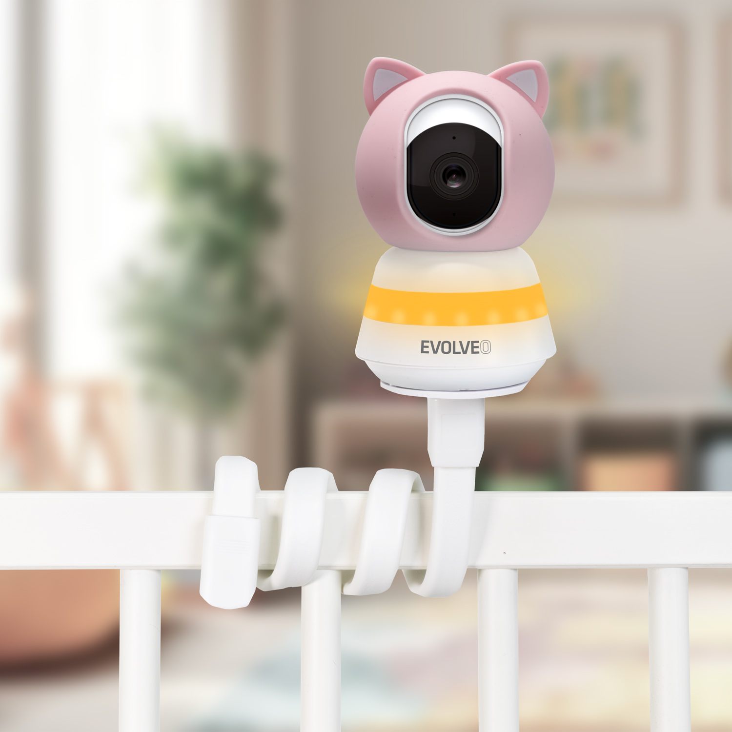 Evolveo Baby Monitor N5 - Set videochůvičky s 360° dohledem, obousměrnou komunikací a ukolébavkami, růžová