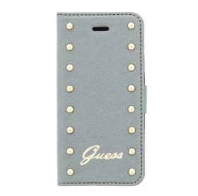 Kožené puzdro Guess Studded Folio GUFLBKP6LSAS pre Apple iPhone 6 Plus, strieborné