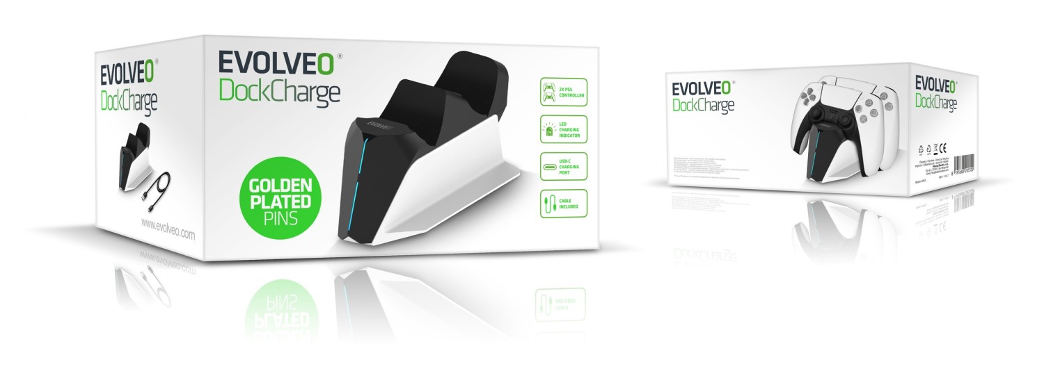 Evolveo DockCharge, nabíjecí základna a stojánek pro dva ovladače PS5