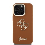 Guess PU Grained 4G Logo Stand Camera Frame Zadní Kryt pro iPhone 16 Pro Brown