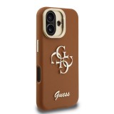 Guess PU Grained 4G Logo Stand Camera Frame Zadní Kryt pro iPhone 16 Brown