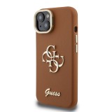 Guess PU Grained 4G Logo Stand Camera Frame Zadní Kryt pro iPhone 14 Brown