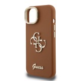 Guess PU Grained 4G Logo Stand Camera Frame Zadní Kryt pro iPhone 14 Brown