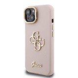 Guess PU Grained 4G Logo Stand Camera Frame Zadní Kryt pro iPhone 14 Pink