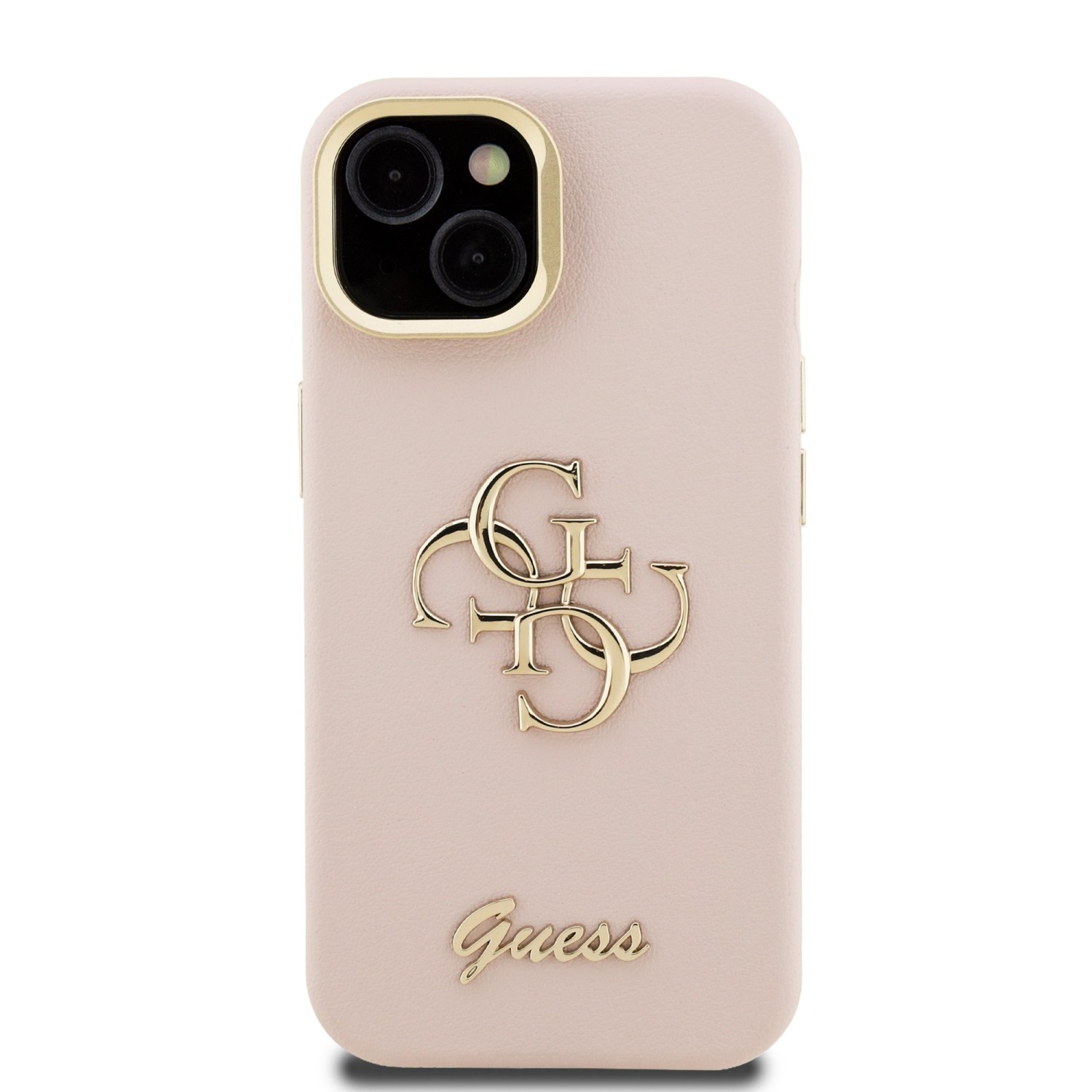 Guess PU Grained 4G Logo Stand Camera Frame Zadní Kryt pro iPhone 14 Pink