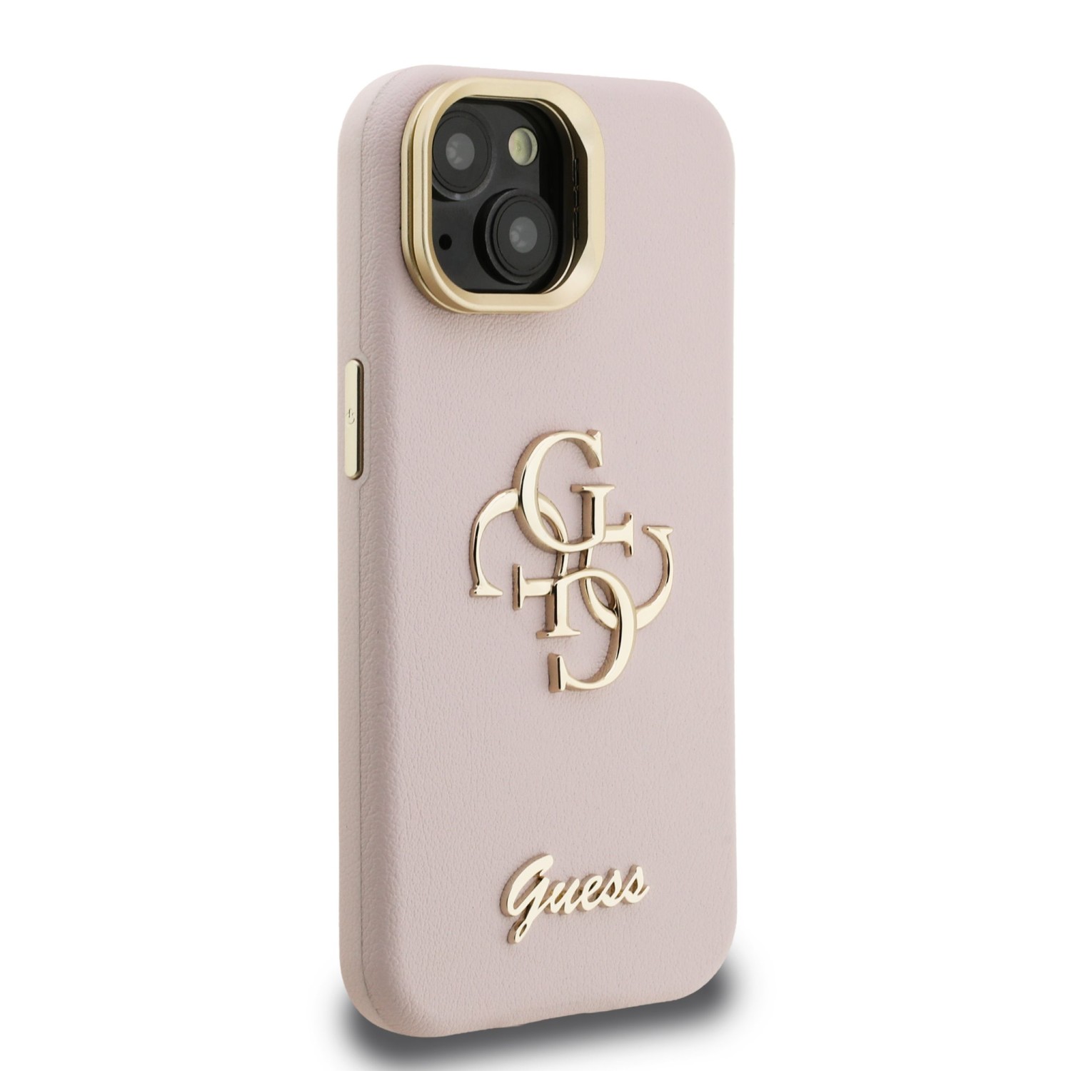 Guess PU Grained 4G Logo Stand Camera Frame Zadní Kryt pro iPhone 14 Pink