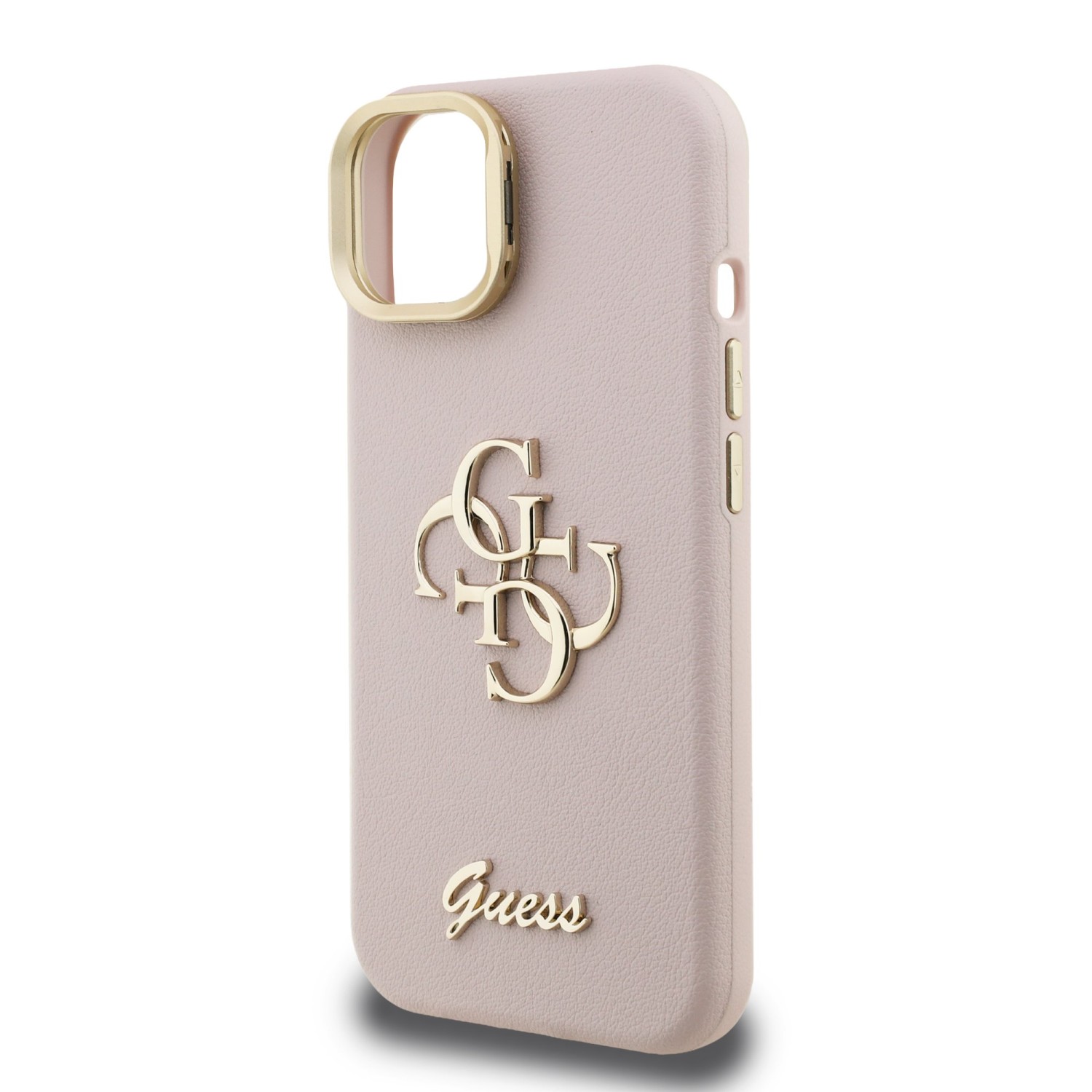 Guess PU Grained 4G Logo Stand Camera Frame Zadní Kryt pro iPhone 14 Pink