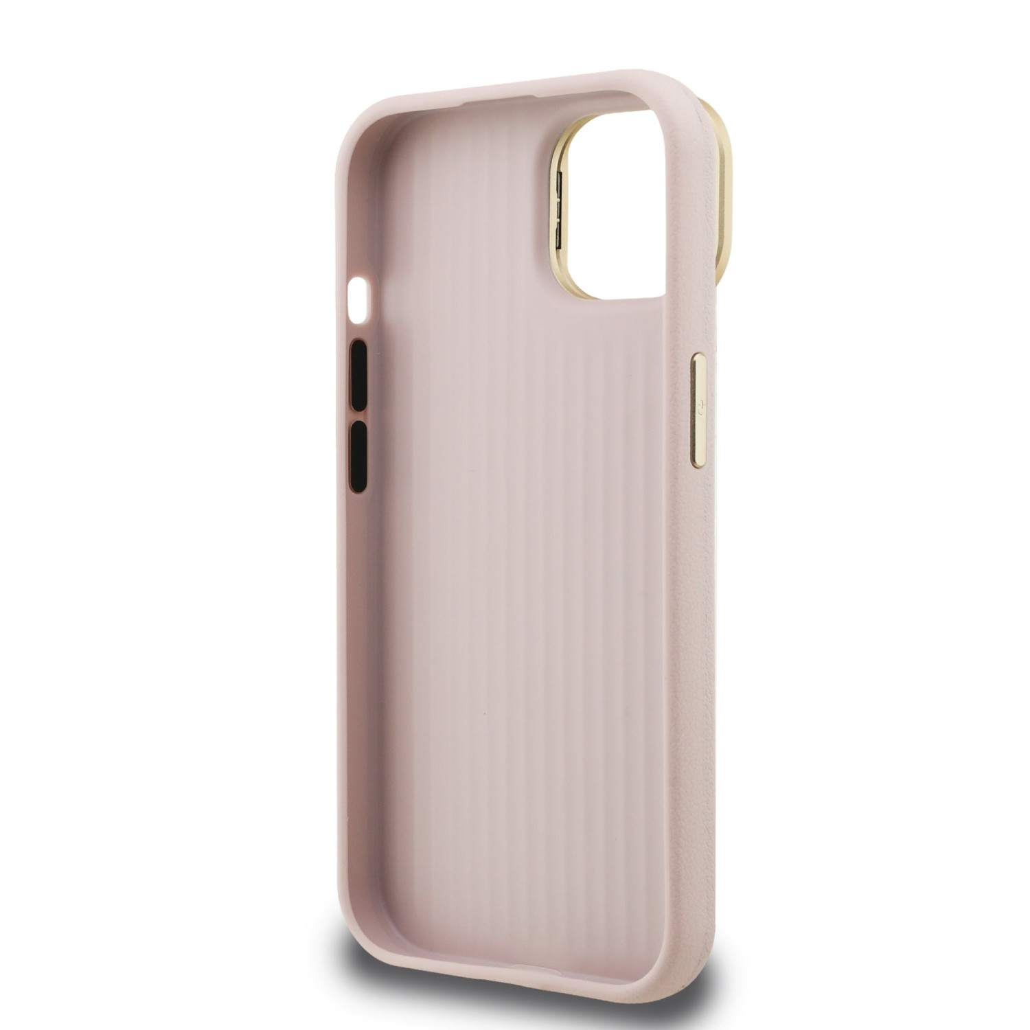Guess PU Grained 4G Logo Stand Camera Frame Zadní Kryt pro iPhone 14 Pink