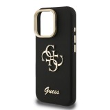 Guess PU Grained 4G Logo Stand Camera Frame Zadní Kryt pro iPhone 15 Pro Black