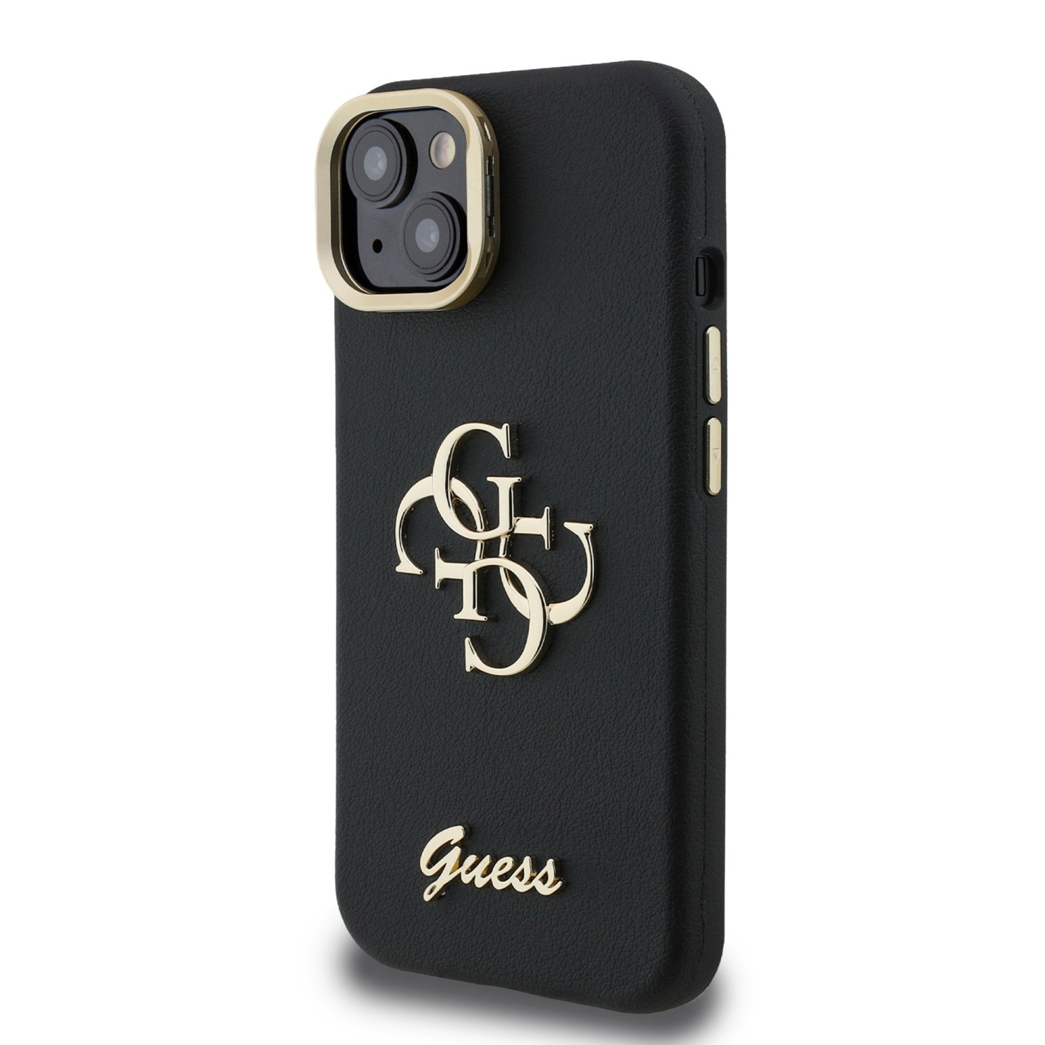 Guess PU Grained 4G Logo Stand Camera Frame Zadní Kryt pro iPhone 14 Black