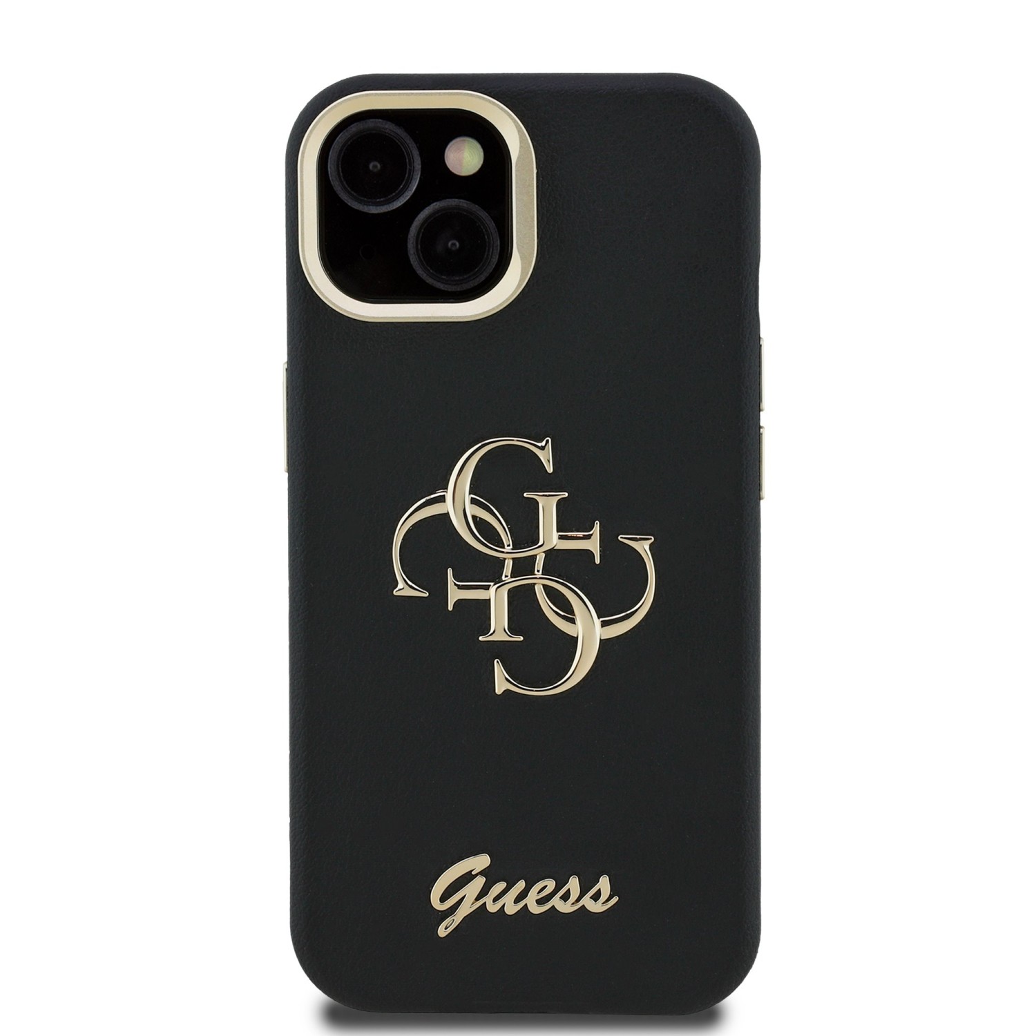 Guess PU Grained 4G Logo Stand Camera Frame Zadní Kryt pro iPhone 14 Black