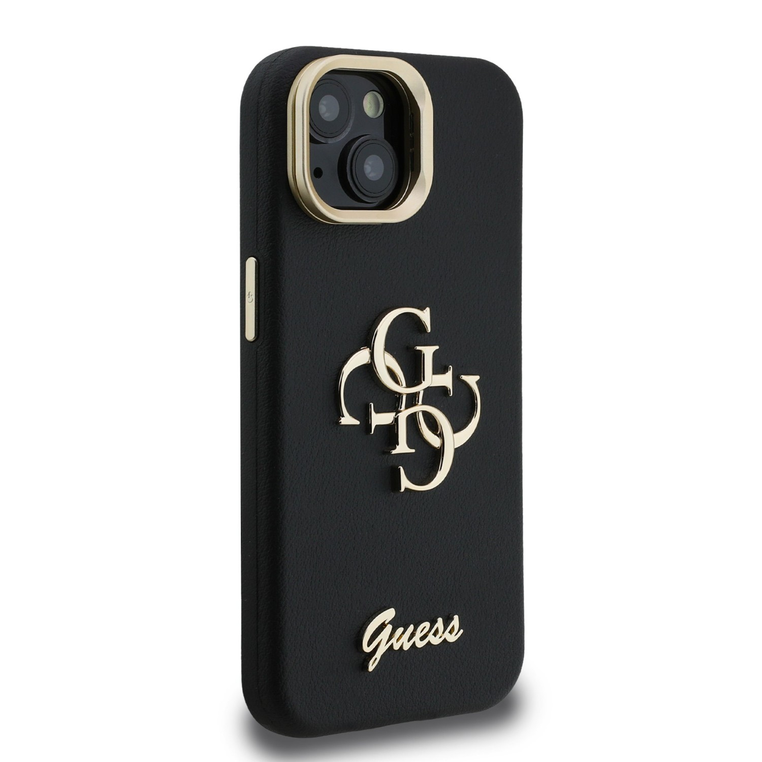 Guess PU Grained 4G Logo Stand Camera Frame Zadní Kryt pro iPhone 14 Black