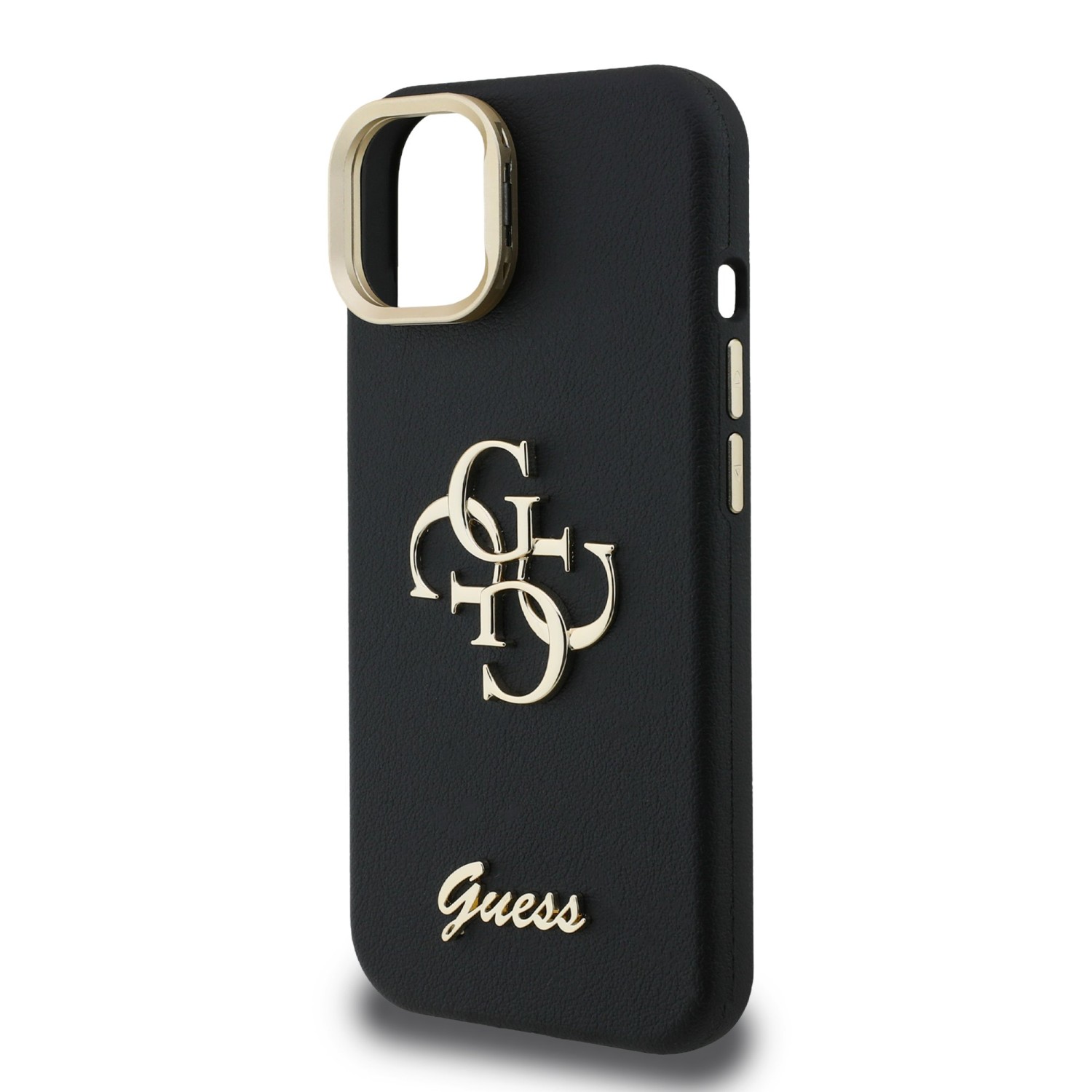 Guess PU Grained 4G Logo Stand Camera Frame Zadní Kryt pro iPhone 14 Black
