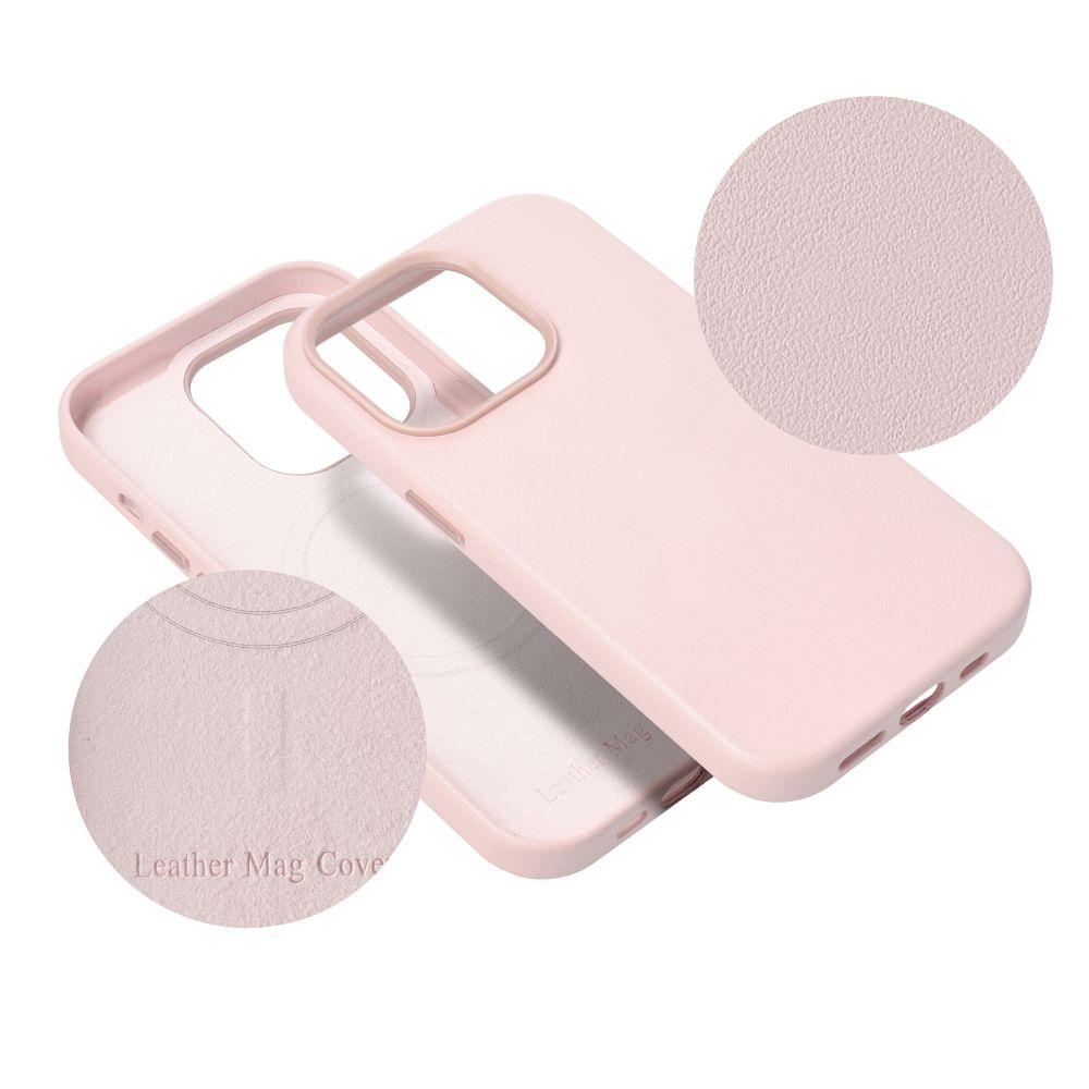 LEATHER MAG COVER case for IPHONE 16 Pro Max sand pink