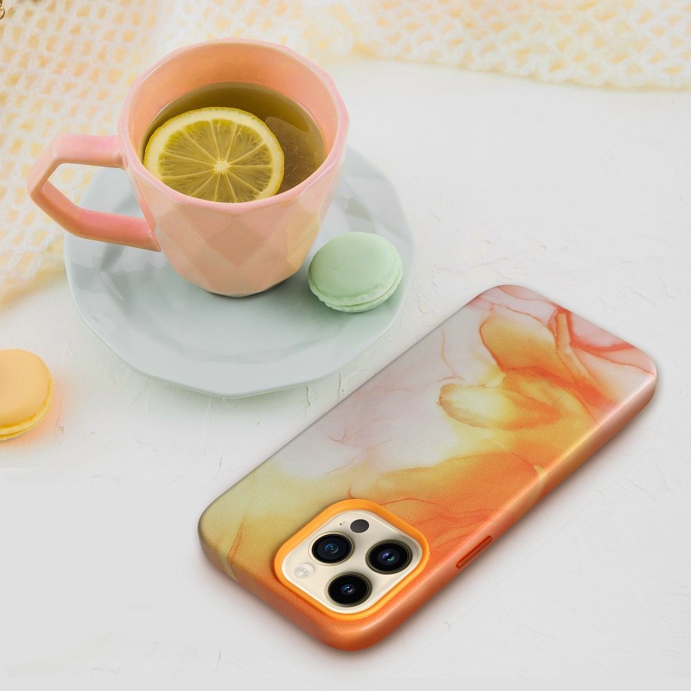 LEATHER MAG COVER case for IPHONE 14 Plus orange splash