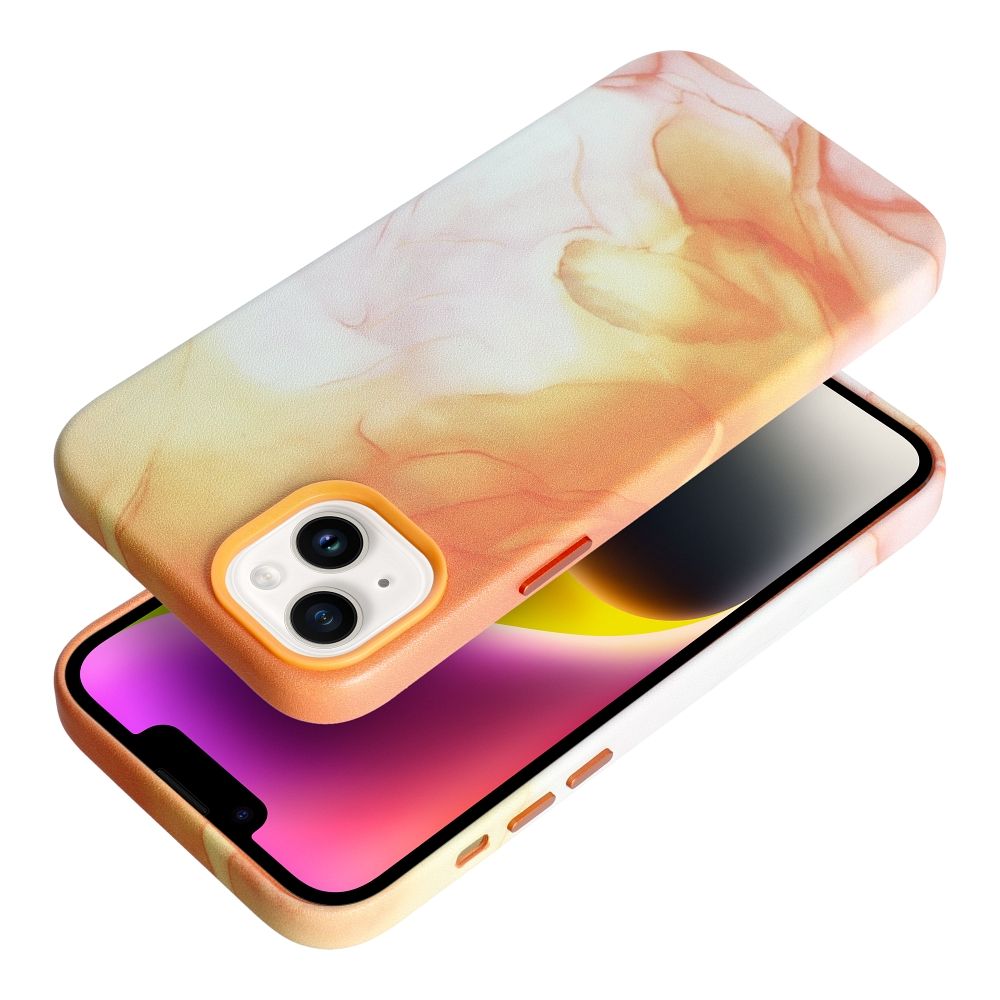 LEATHER MAG COVER case for IPHONE 14 Plus orange splash